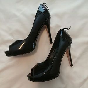 Joey O Peep Toe Patent Pump